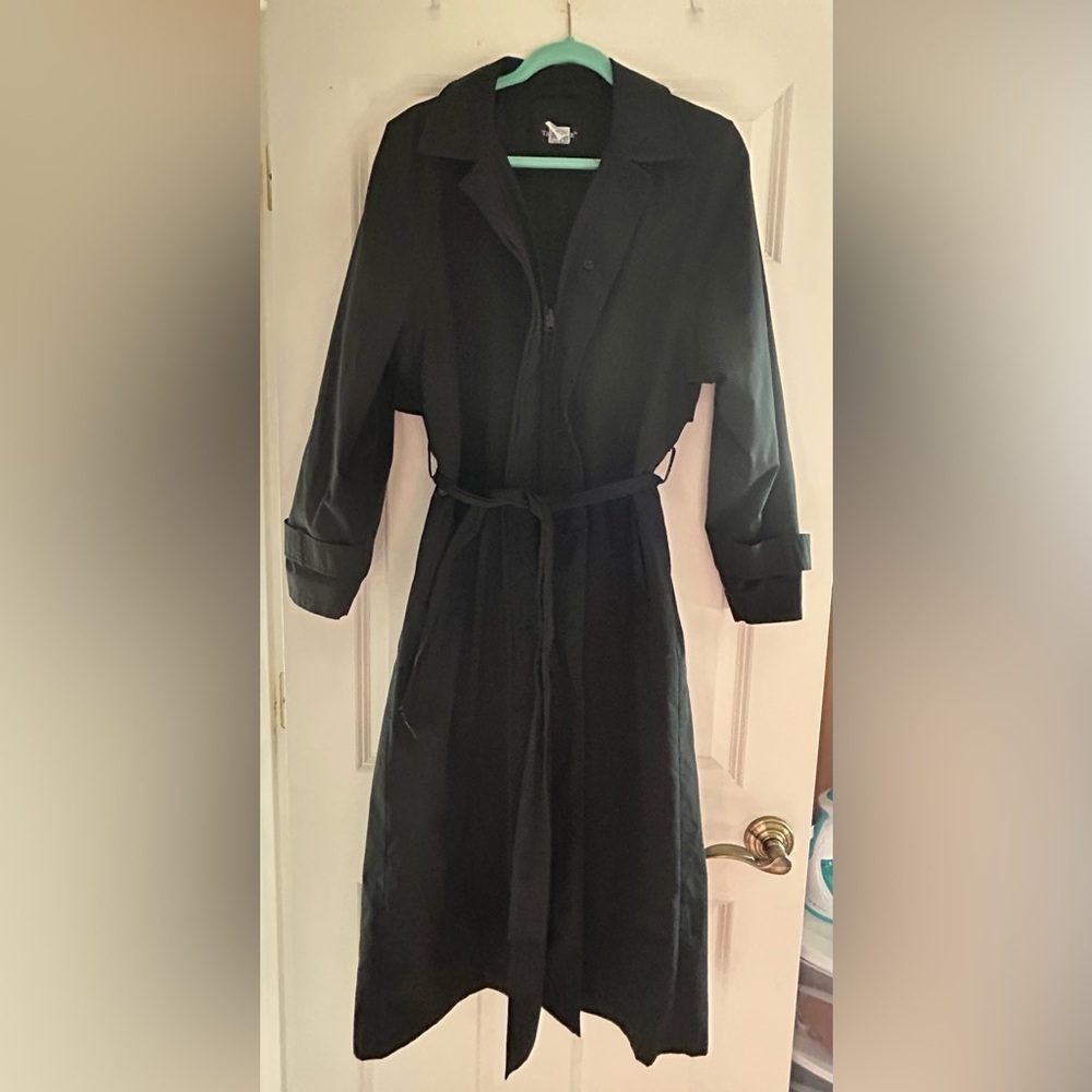 L.L. Bean Traveler Women’s Black Belted Button Front Long Trench Coat Sz S